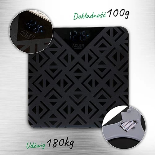 Peshore banjoje, Adler, AD 8170, 180 kg, ekran LED, xham i temperuar, e zezë, me bateri Peshore banjoje, Adler, AD 8170, 180 kg, ekran LED, xham i temperuar, e zezë, me bateri