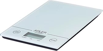 Peshore kuzhine, Adler AD 3138, kapacitet 5 kg, saktësi 1 g, platformë 14x20 cm, ekran LCD, funksion TARE, fikje automatike, e bardhë