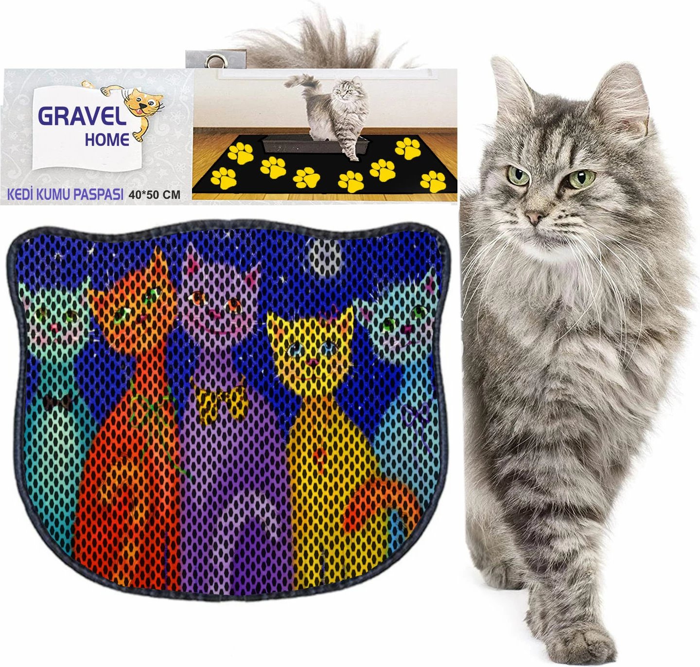 Tapet për rërë mace, shumëngjyrësh, Paws & Whiskers, Kdkafa0121, 40x50cm