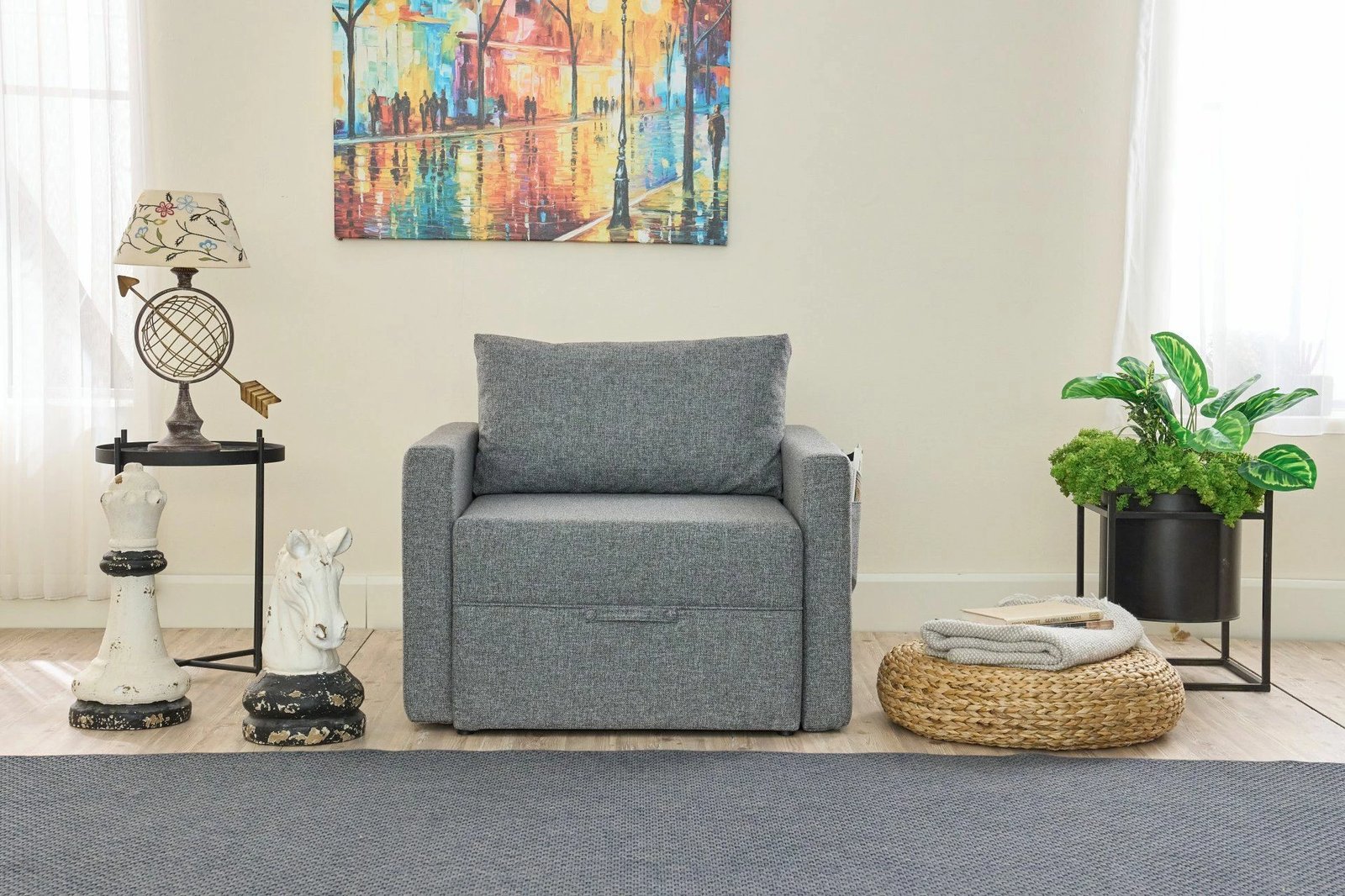 Krevat-karrige një vendës, Atelier del Sofa, Saros, ngjyrë gri