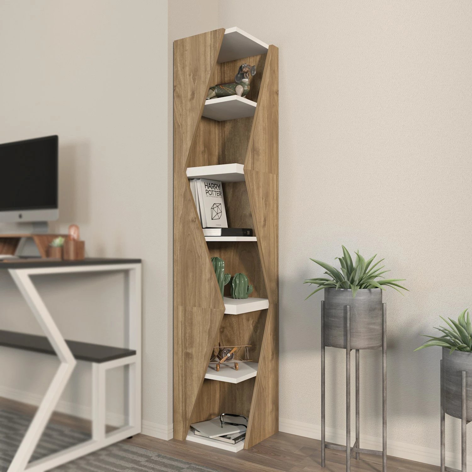 Raft librash Skye Decor, shigjetë, ngjyrë arre dhe e bardhë