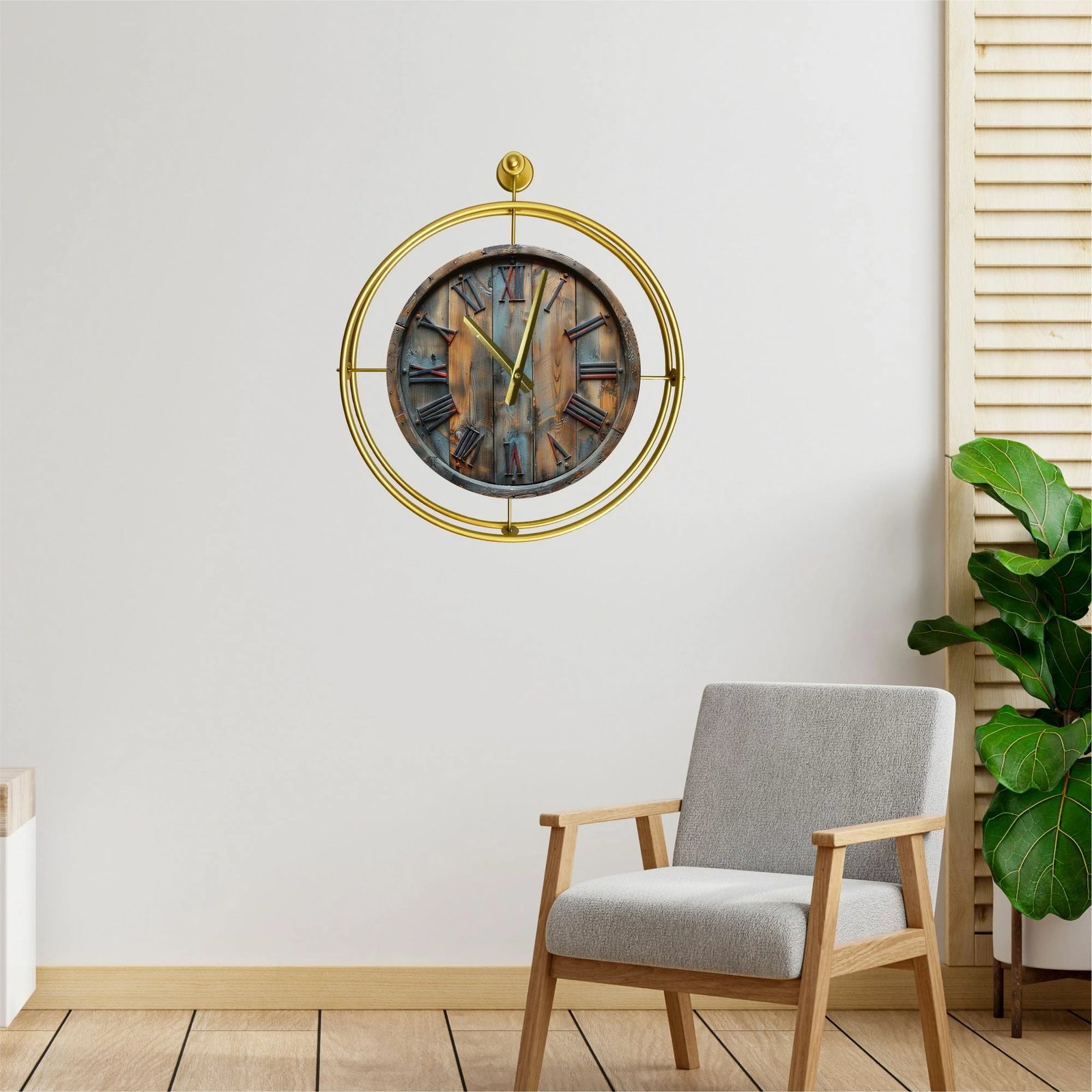 Orë muri dekorative metalike, ngjyrë ari, Wallity Mclock-00124