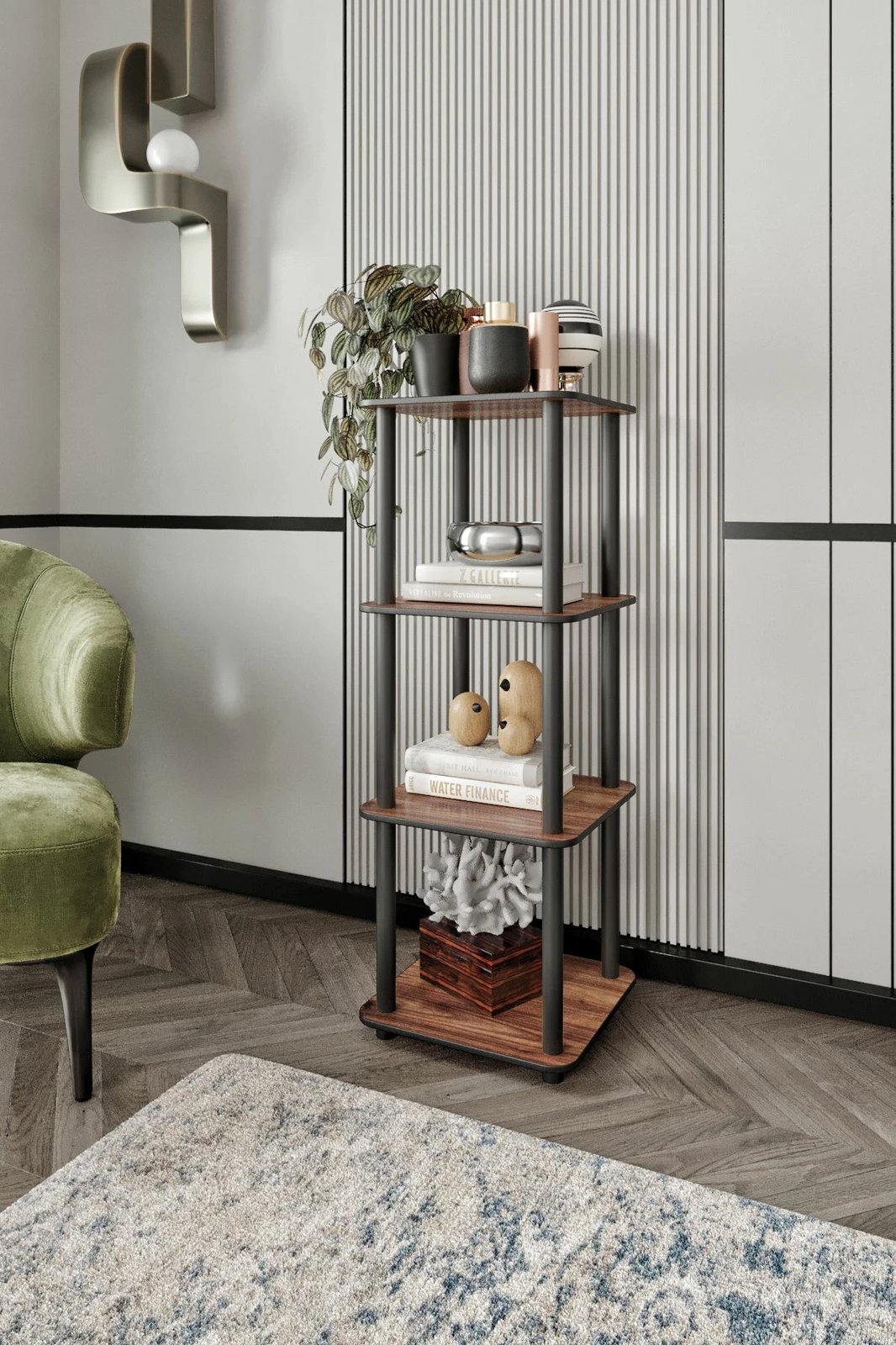 Raft librash Skye Decor, 4 kate, katror, ngjyrë arre