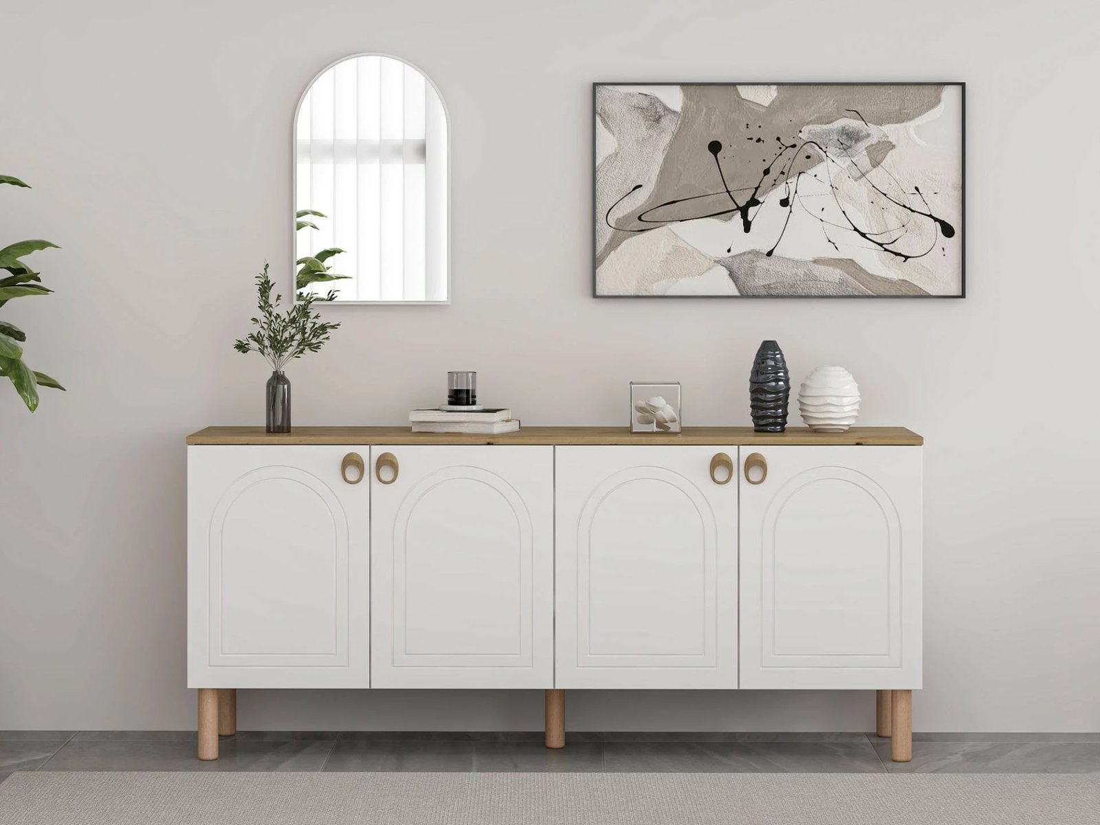 Konsol Skye Decor, pasqyrë Lotus, e bardhë