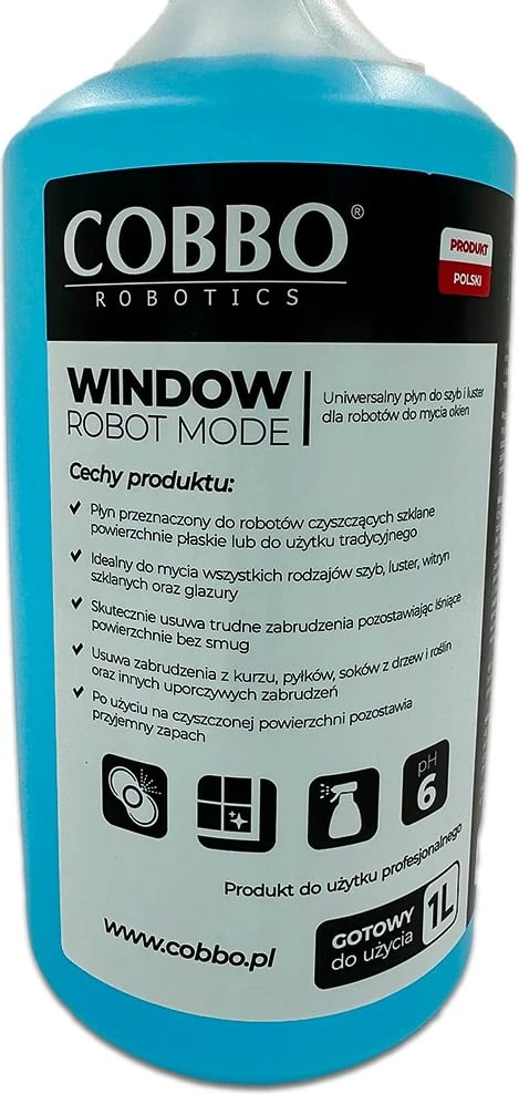 Lëng pastrimi për dritare Cobbo, 1L, për robotë dhe përdorim manual, Blu