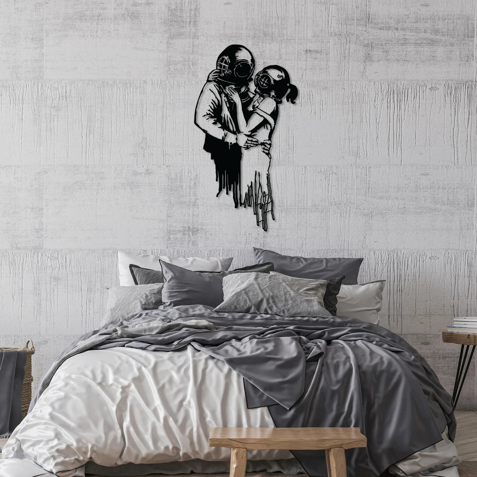 Aksesor dekorativ metalik për mur Wallity, Banksy 11, ngjyrë e zezë, 47x85cm