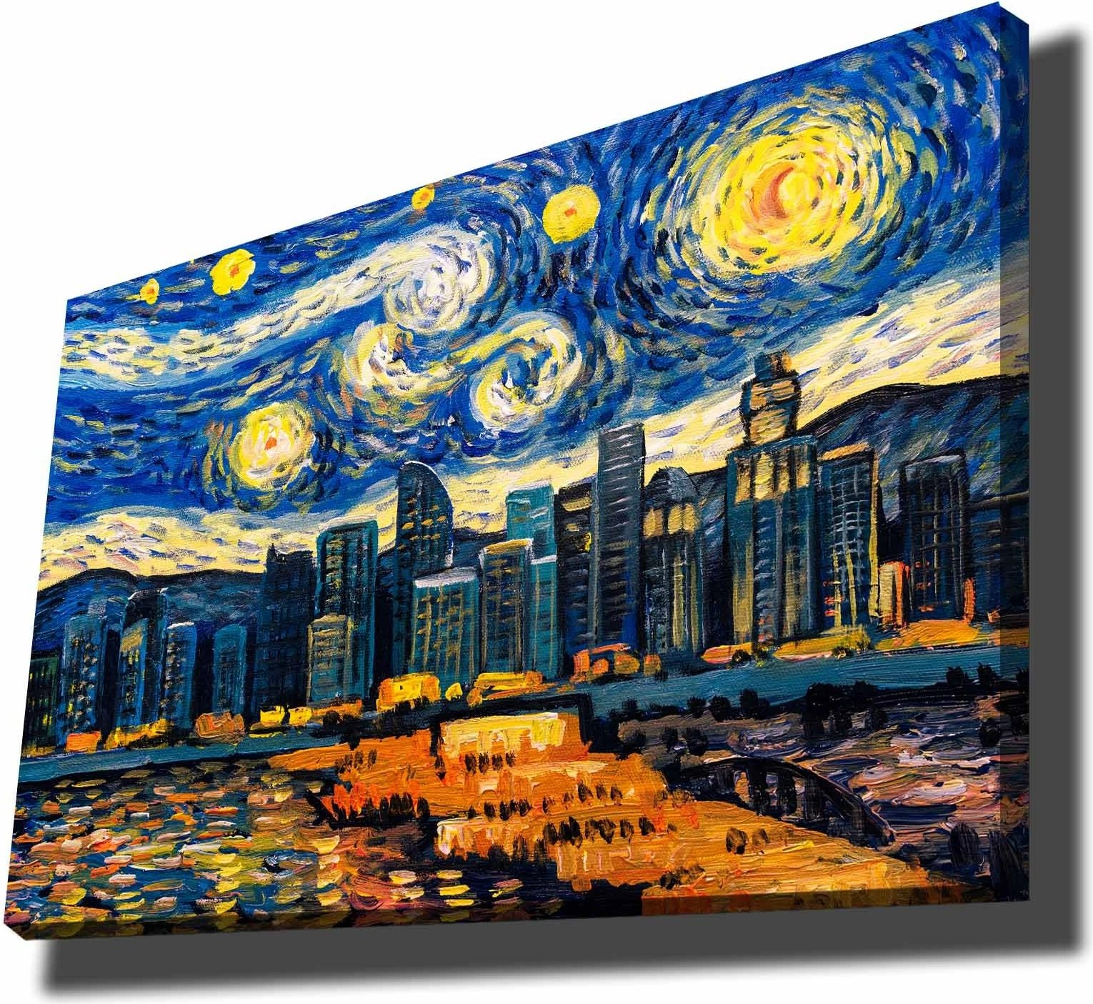 Pikturë dekorative në kanavacë, ngjyra kaltër, kaltër e errët, e verdhë, portokalli, 70x100cm, 70100NISC-036