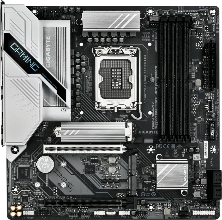 Pllakë amë Gigabyte Z890M GAMING X, Socket LGA1851, DDR5, PCIe 5.0, M.2, 2.5GbE LAN, Zezë/Argjendtë