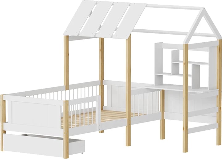 Krevat për fëmijë Bedria, stil Montessori, dru i bardhë-natyral, 190x90cm