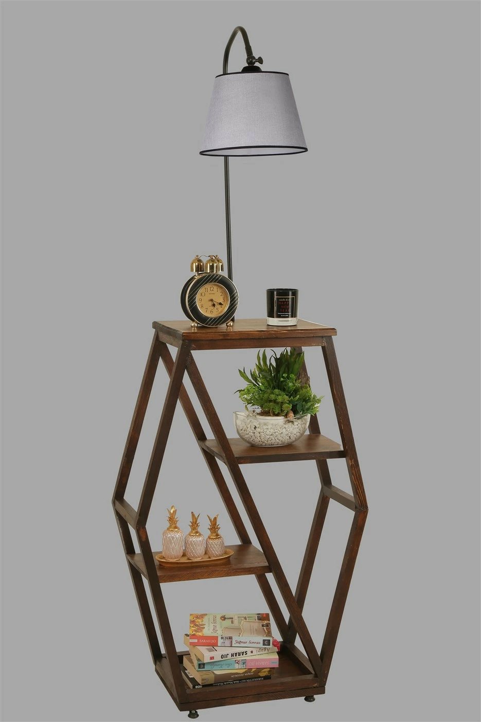 Llambë dyshemeje Opviq, gri, me mbajtëse librash, 8525-4