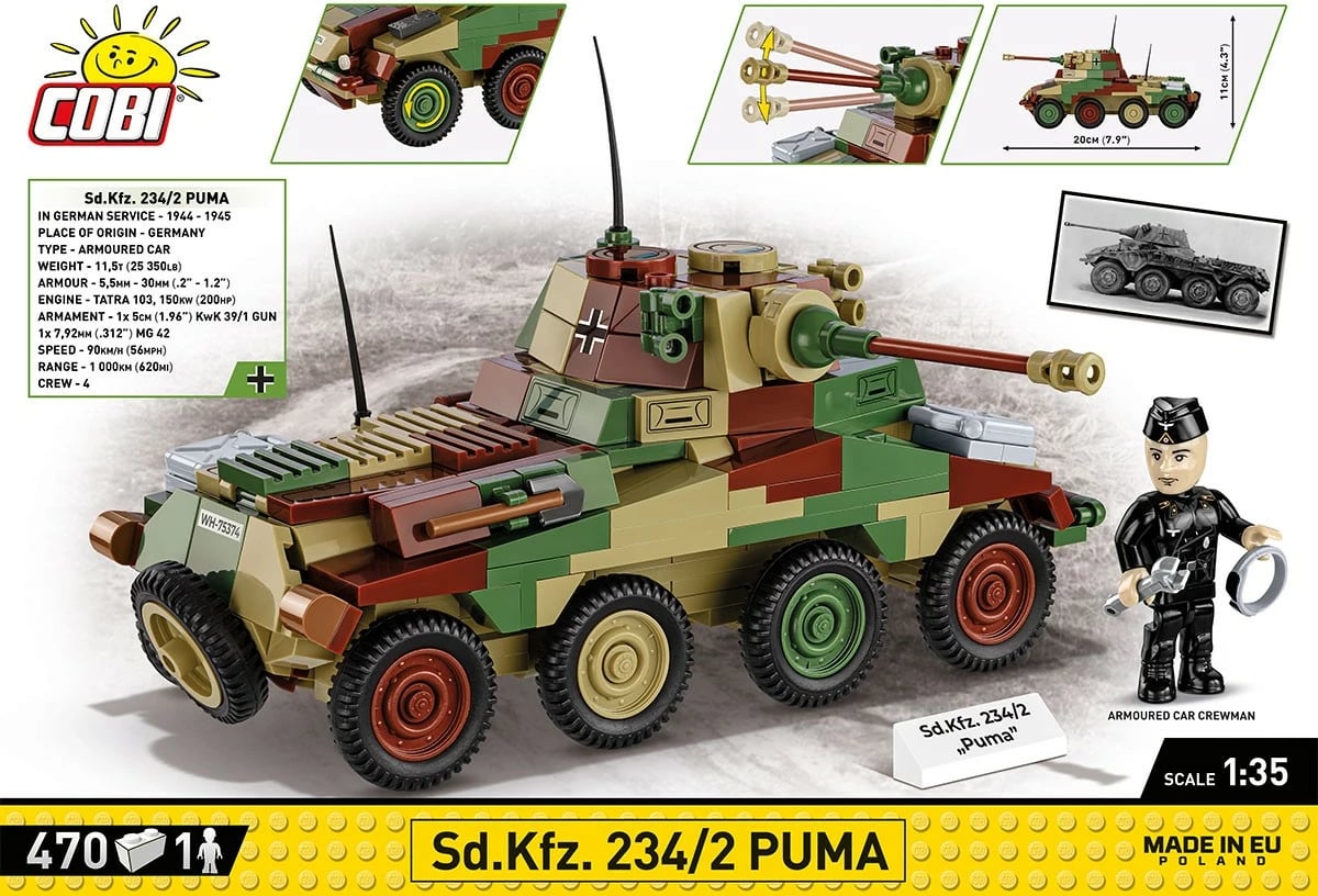 Set ndërtimi Cobi Klocki Sd.Kfz. 234/2 Puma, 470 pjesë, Kamuflazh