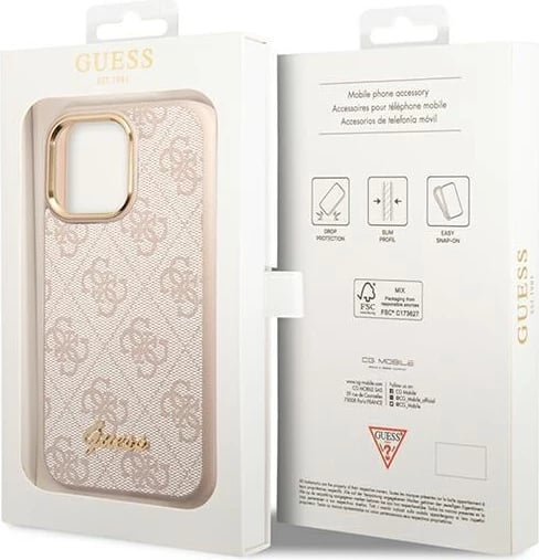 Mbështjellës Guess 4G Vintage Gold Logo për iPhone 14 Pro Max, Rozë