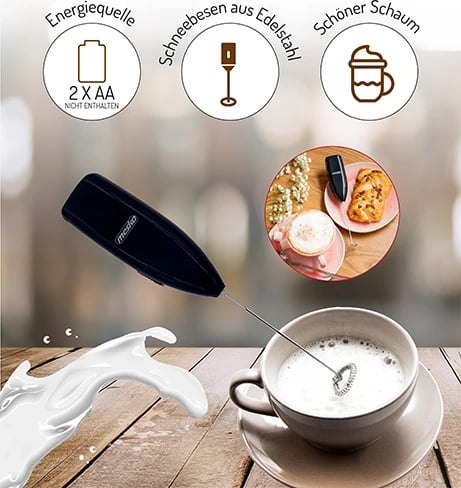 Rrahës qumështi, Adler, MS 4502, çelik inox tel rrahës, me bateri 2xAA, zi