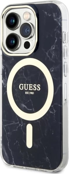 Mbështjellës Guess GUHMP14LPCUMAK për iPhone 14 Pro 6.1", MagSafe, mermer, zi Mbështjellës Guess GUHMP14LPCUMAK për iPhone 14 Pro 6.1", MagSafe, mermer, zi