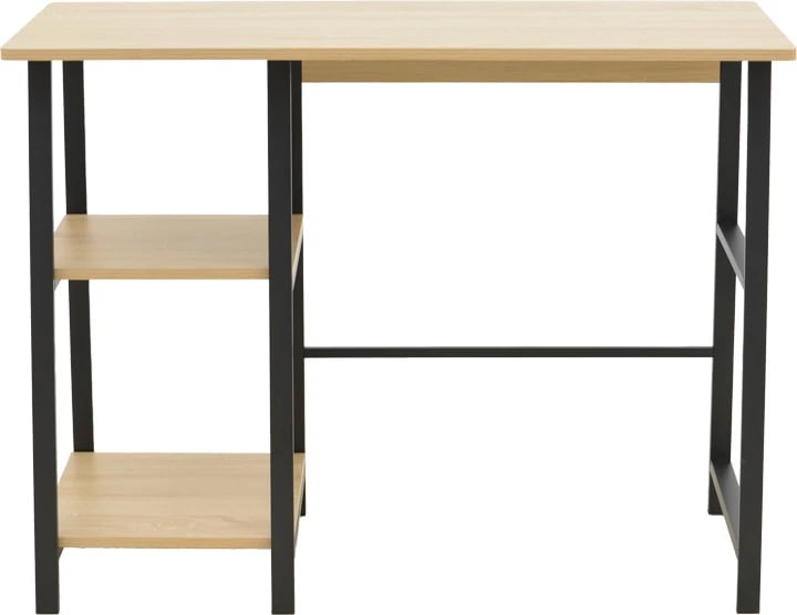 Tavolinë pune Ferje me rafte, MDF natyrale-e zezë, 100x48x75cm