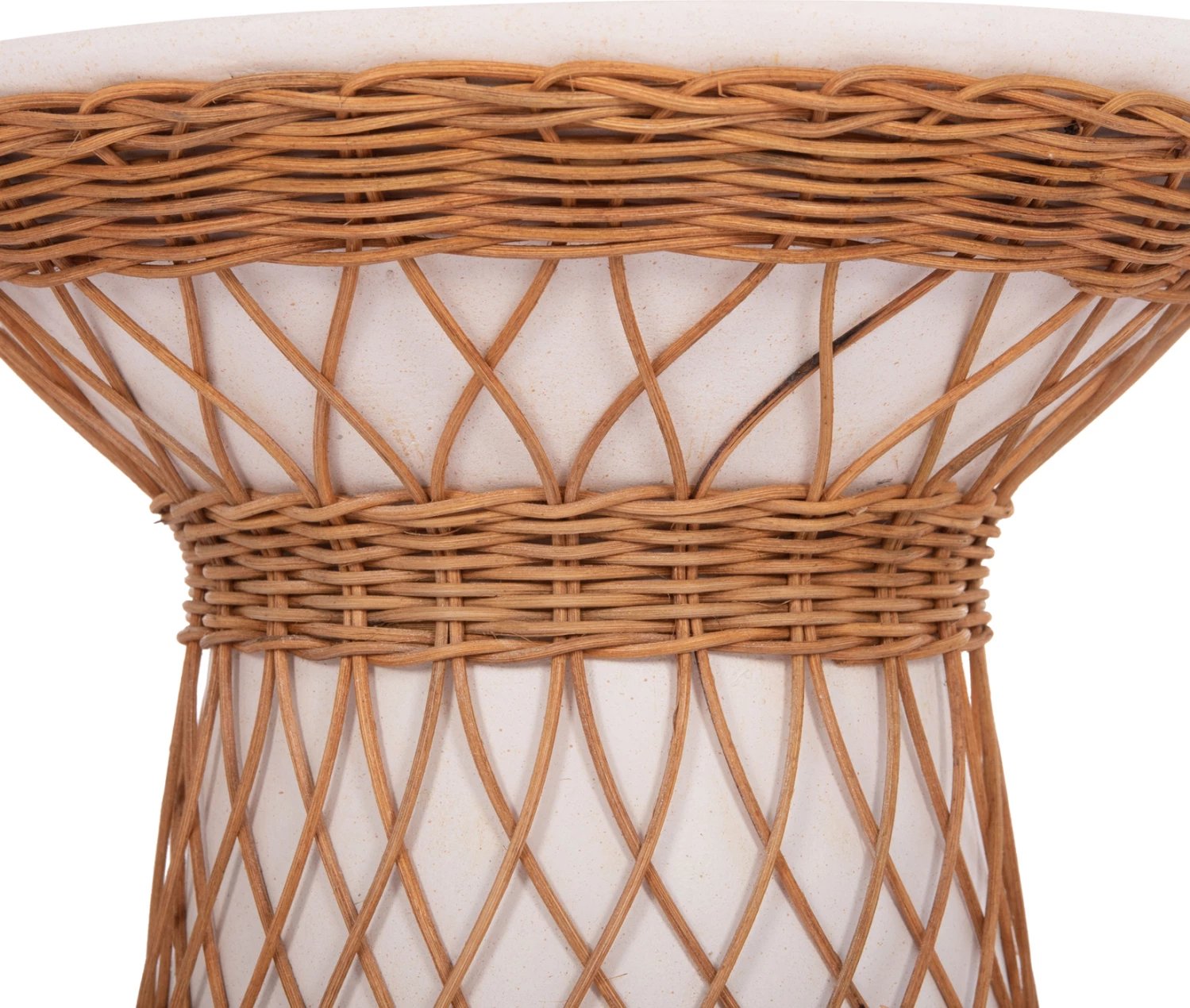 Tavolinë anësore e rrumbullakët Delia, çimento fiber e bardhë & ratan, FH18167.02, 40x45cm