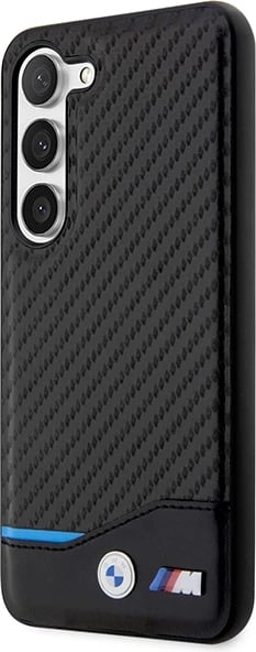 Mbështjellës BMW Leather Carbon për Samsung Galaxy S23+, i zi