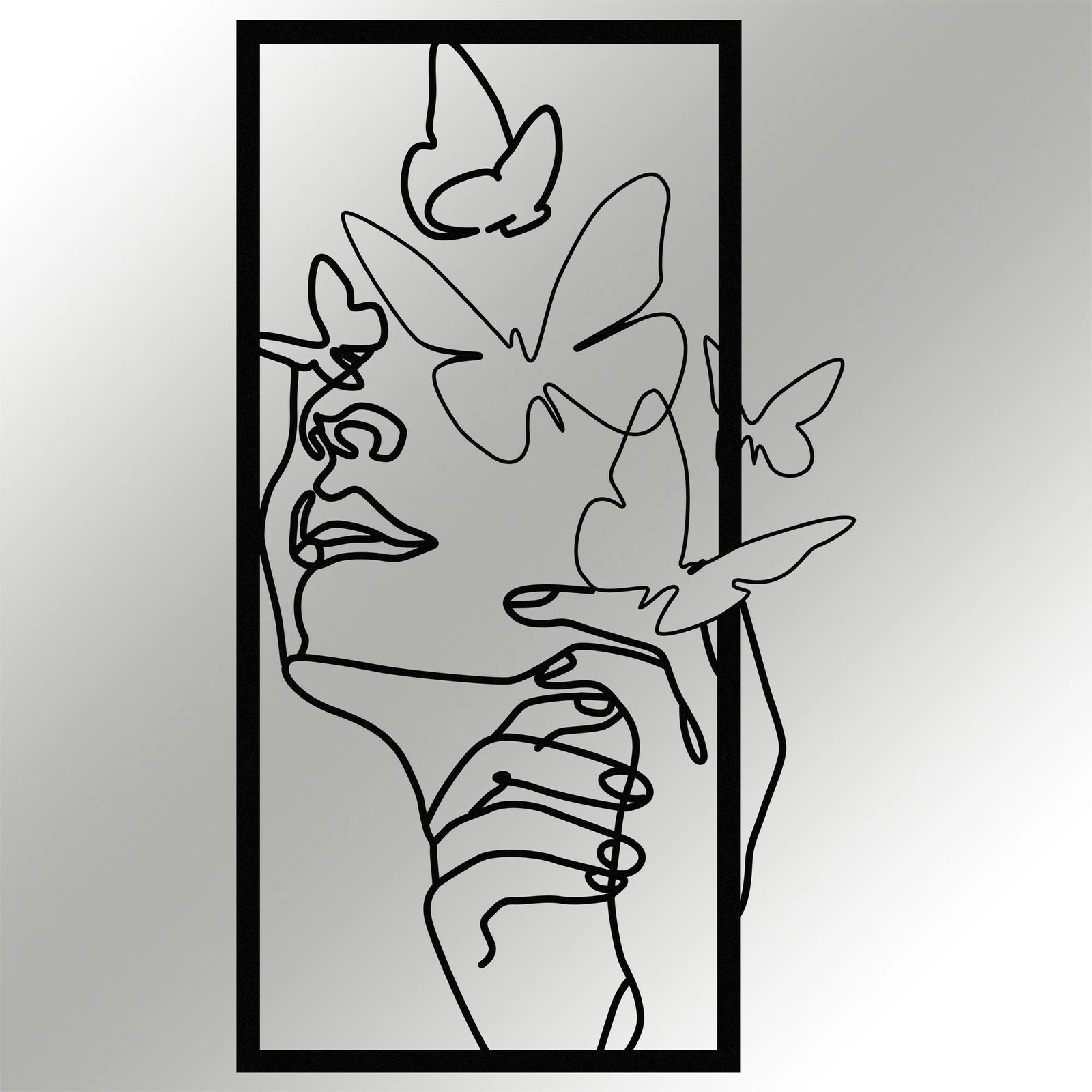 Aksesor dekorativ metalik për mur, fytyrë femre me flutura, Wallity