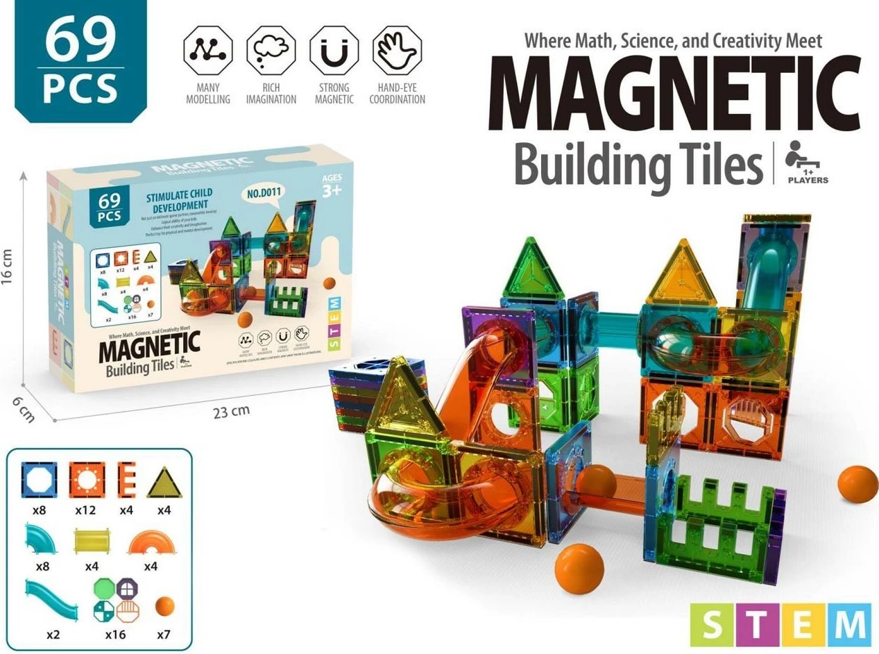 Set pllaka magnetike ndërtuese, Madej, 013302, 69 copë, plastikë, 3+, shumëngjyrëshe