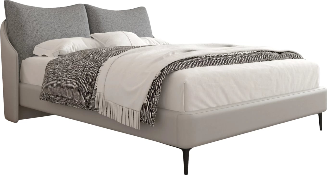 Krevat dopio Brittania, material stof & PVC, ngjyrë gri, këmbë metalike të zeza, për dyshek 160x200cm