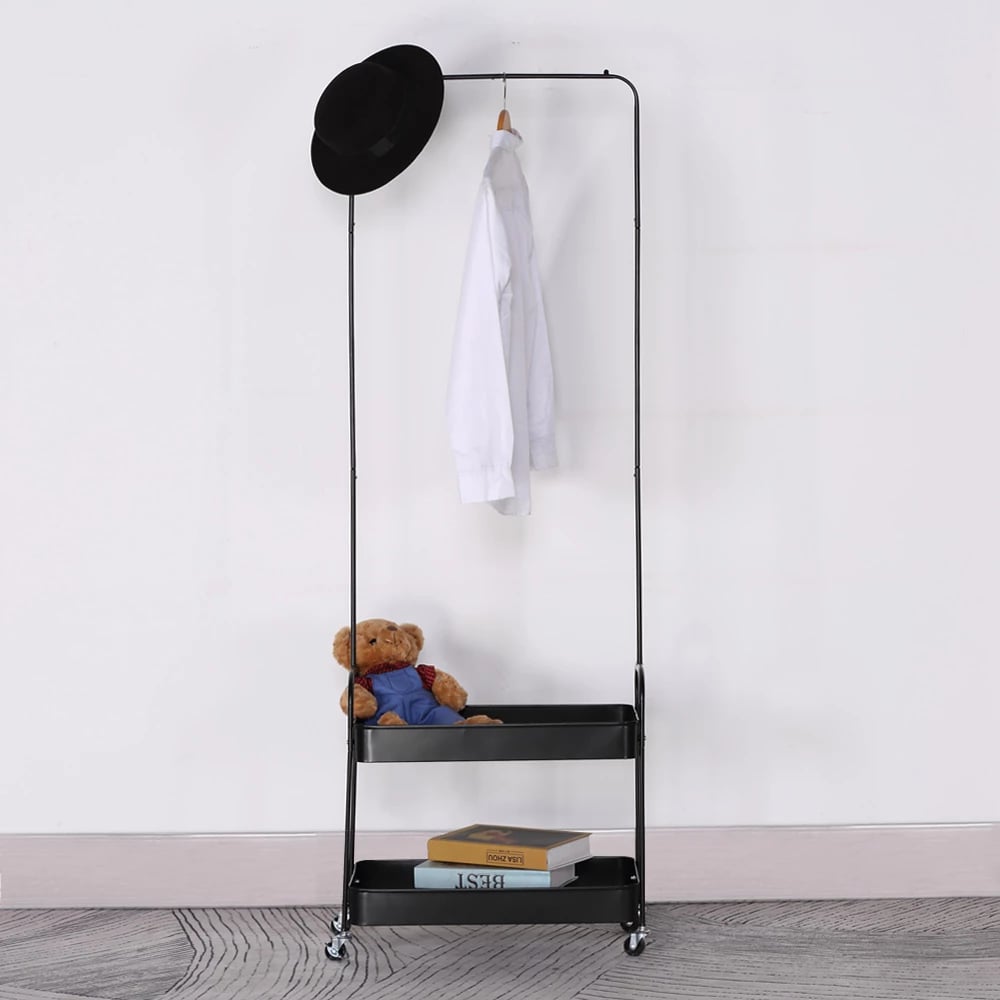 Raf garderobe metalik, ngjyrë e zezë, 56x31x152 cm