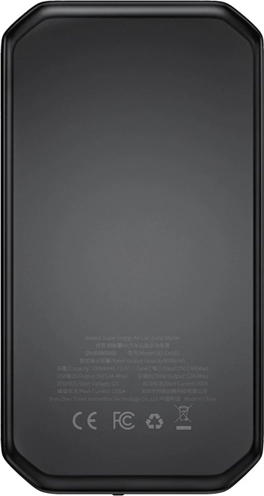 Jump starter Baseus BS-CH001, 10000 mAh, 12V, me kapëse krokodili, e zezë