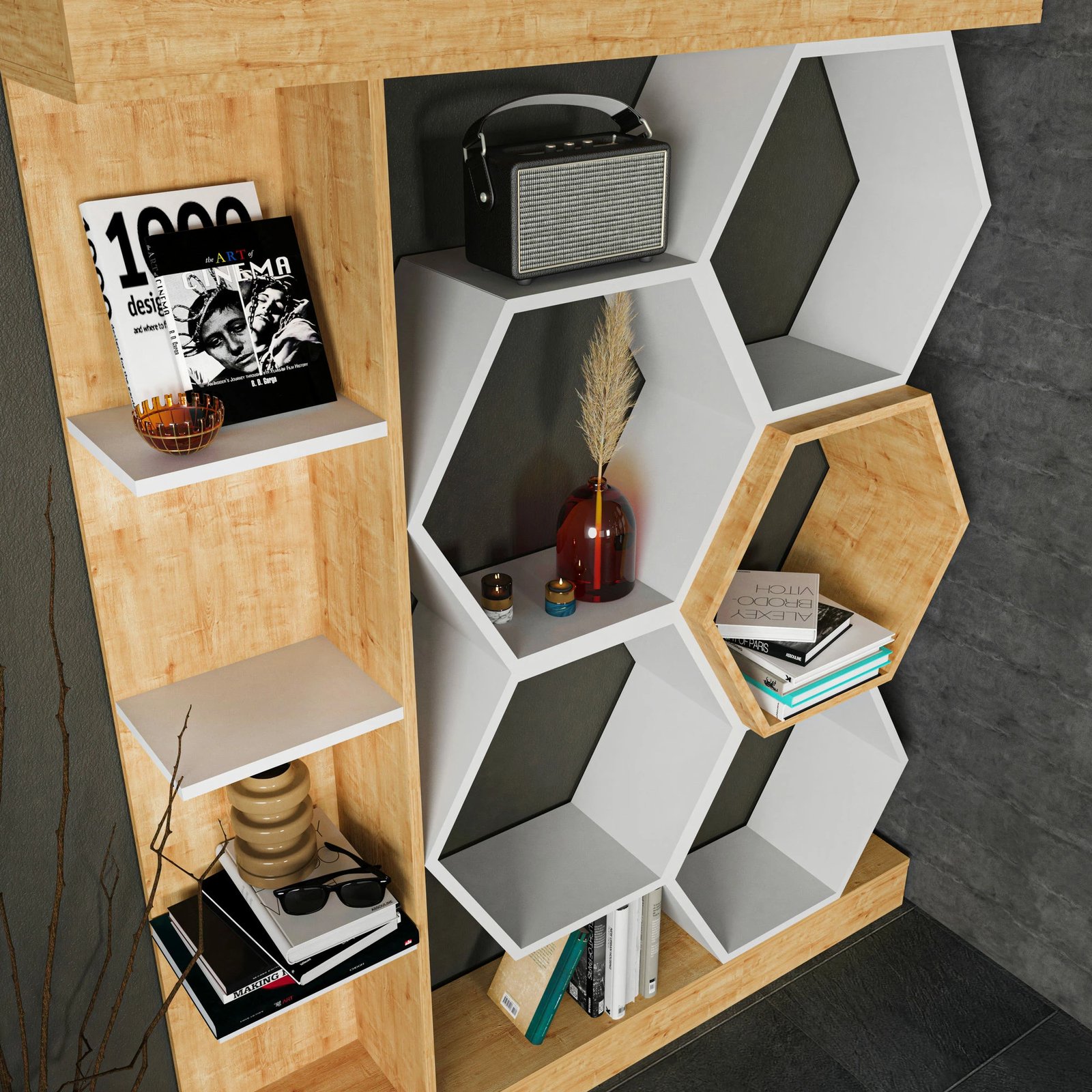 Raft librash Hanah Home, Sueno, i bardhë dhe lis