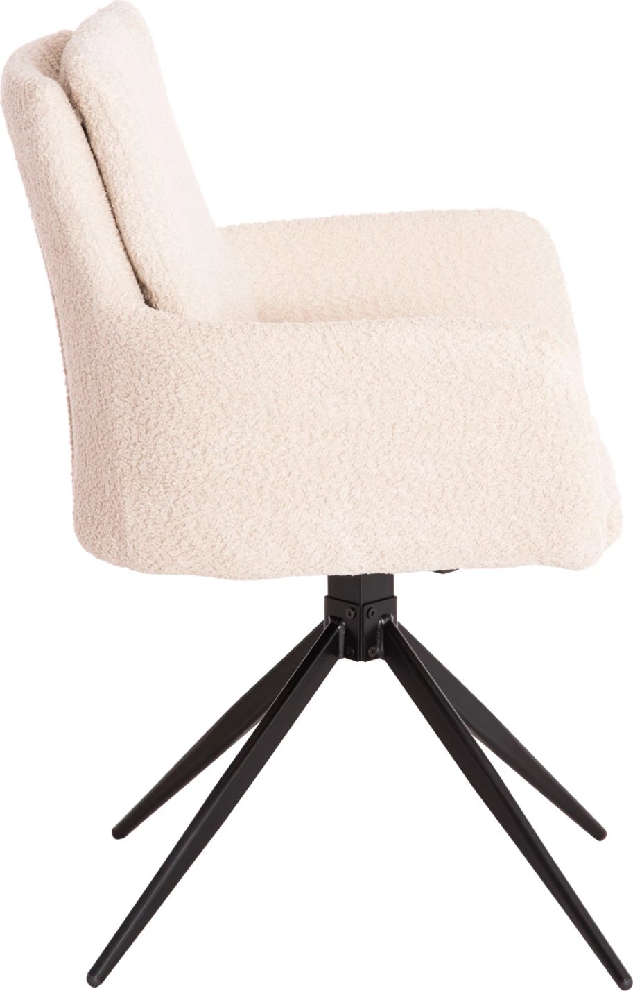 Karrige për ngrënie me krahë, rrotulluese, ngjyrë bezhë, FH9942.07, pëlhurë boucle-metal, 62x60x90H cm