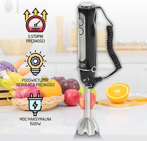 blender dore Adler AD 4625, 850W (1500W max), 5 shpejtësi + Turbo, teh inoks, kabllo 1.8m, e zezë blender dore Adler AD 4625, 850W (1500W max), 5 shpejtësi + Turbo, teh inoks, kabllo 1.8m, e zezë