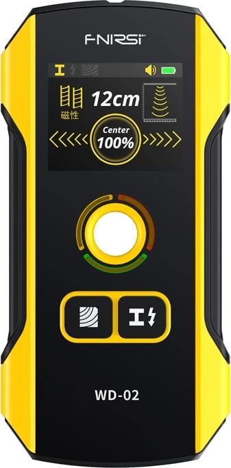 Detektor kabllosh dhe metalesh FNIRSI WD-02, 3 moda, zbulim deri 120 mm, ekran TFT HD, bateri 300 mAh USB-C, zi/verdhe