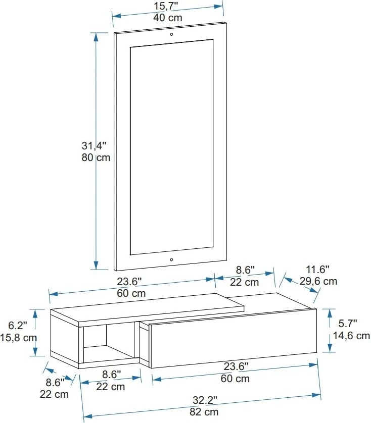 Komodë anësore Skye Decor, ngjyrë antracit dhe e bardhë, me pasqyrë