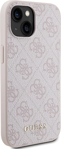 Mbështjellës Guess 4G Metal Gold Logo për iPhone 15, Rozë Mbështjellës Guess 4G Metal Gold Logo për iPhone 15, Rozë