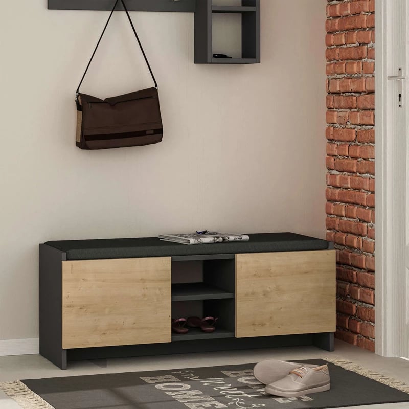 Stol-kabinet këpucësh Zulla, ngjyrë antracit-lisi, 110x37x43cm