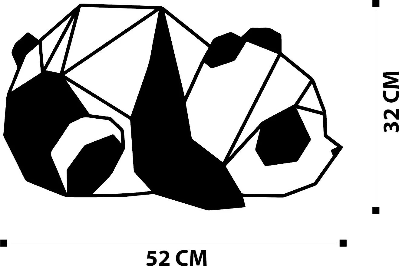 Aksesor dekorativ metalik për mur, panda, Wallity, ngjyrë e zezë, 52x31cm