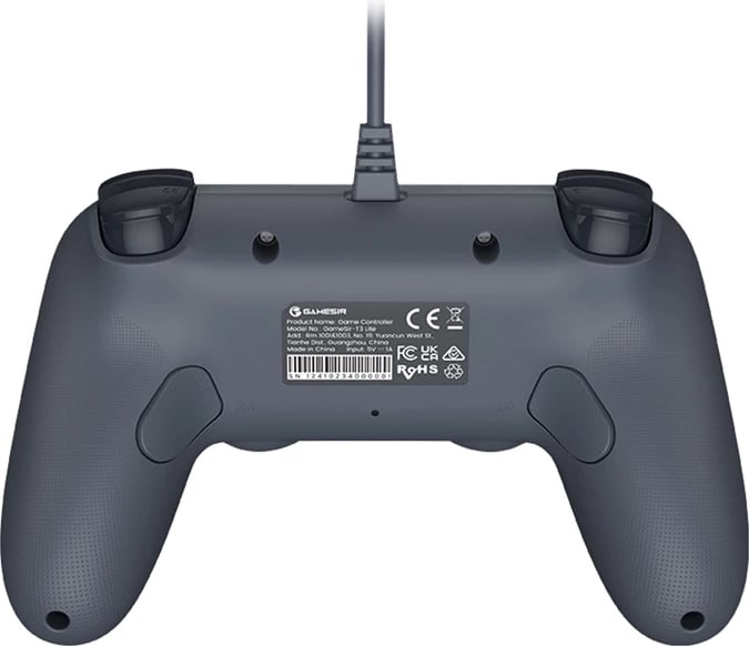 Gamepad me kabllo, GameSir T3 GY Tegenaria Lite, 1000 Hz, Hall effect sticks, dy motorë vibrimi, butona të programueshëm, gri