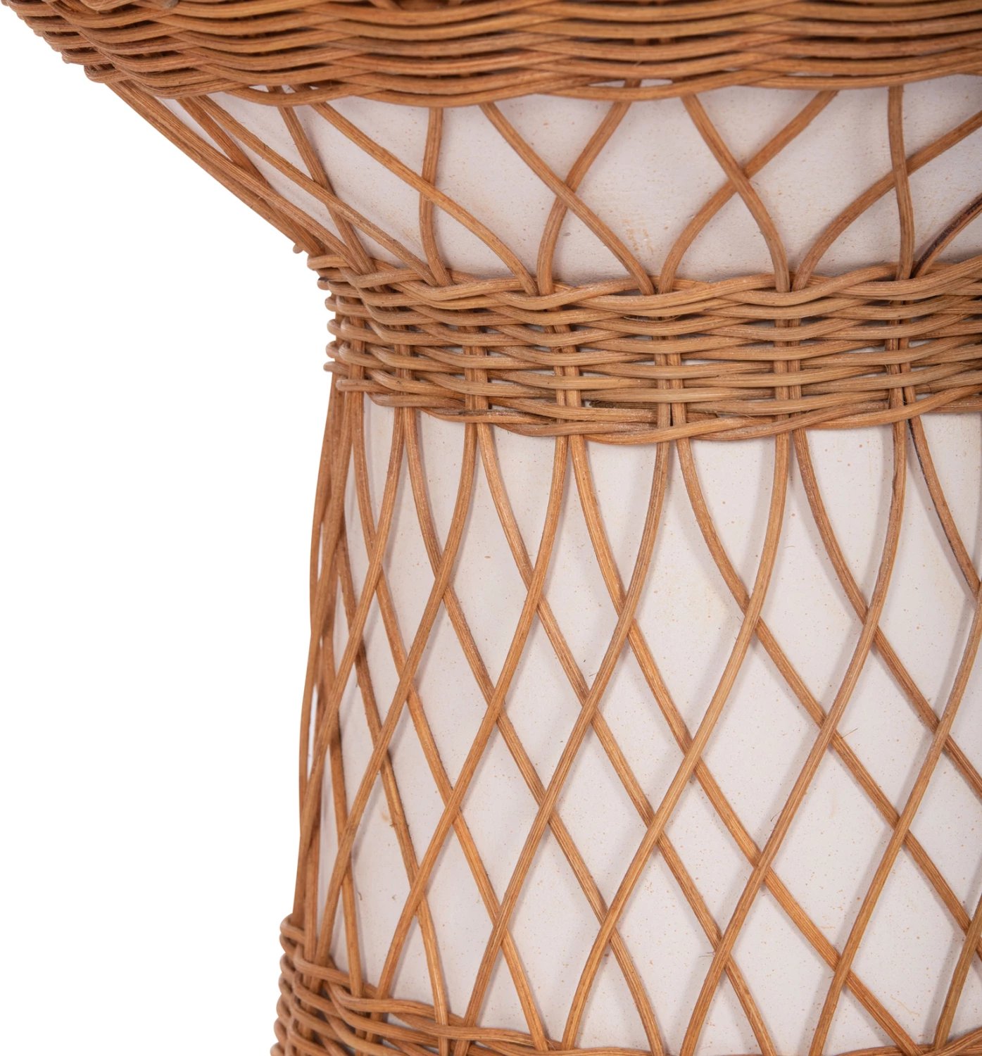 Tavolinë anësore e rrumbullakët Delia, çimento fiber e bardhë & ratan, FH18167.02, 40x45cm