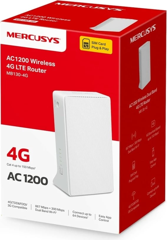Kasë TP-LINK MB130-4G, 4G LTE, AC1200, e bardhë