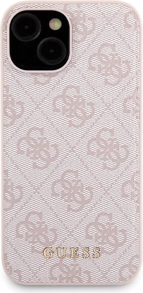 Mbështjellës Guess 4G Metal Logo me powerbank MagSafe 5000mAh për iPhone 15, Rozë, Set