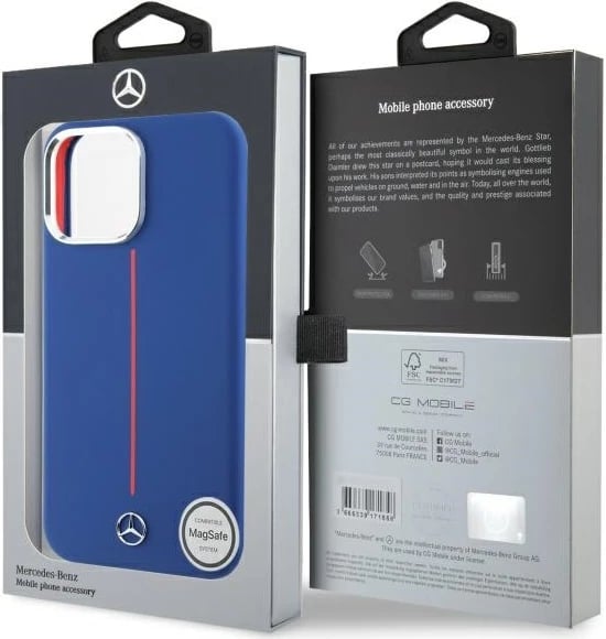 Mbështjellës Mercedes Silicone me vijë të kuqe MagSafe për iPhone 16 Pro Max, Kaltër