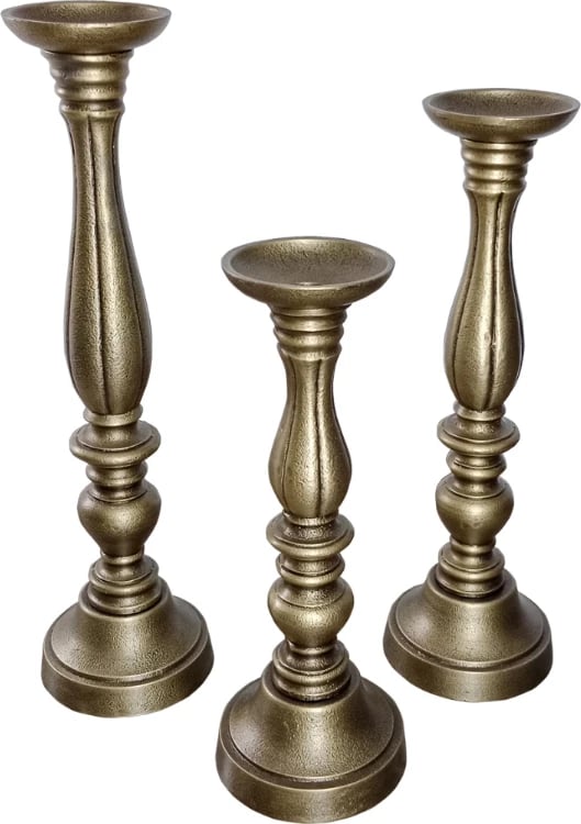 Set mbajtës qirinjsh LUSAR, 3 copë, alumin, ngjyrë ari antik, 11x11x40cm