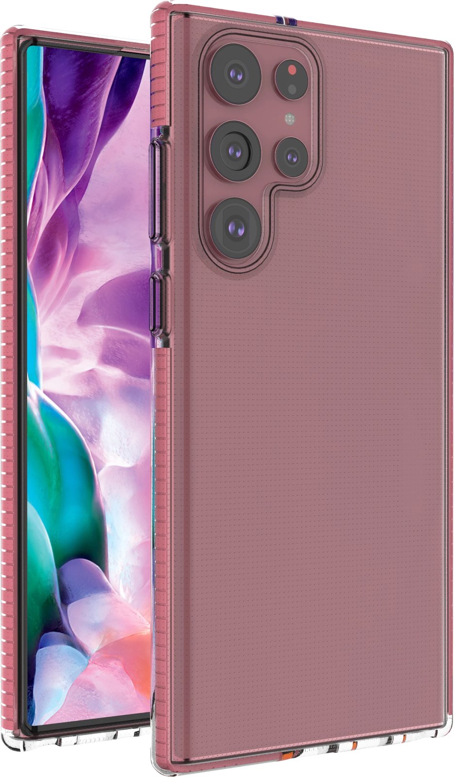 Mbështjellës Hurtel Spring Case për Samsung Galaxy S22 Ultra, xhel, transparent me kornizë rozë të lehtë