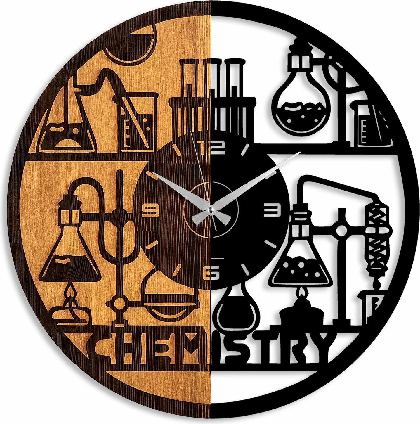 Orë muri dekorative prej druri, dizajn kimie, ngjyrë arre dhe e zezë, 56cm