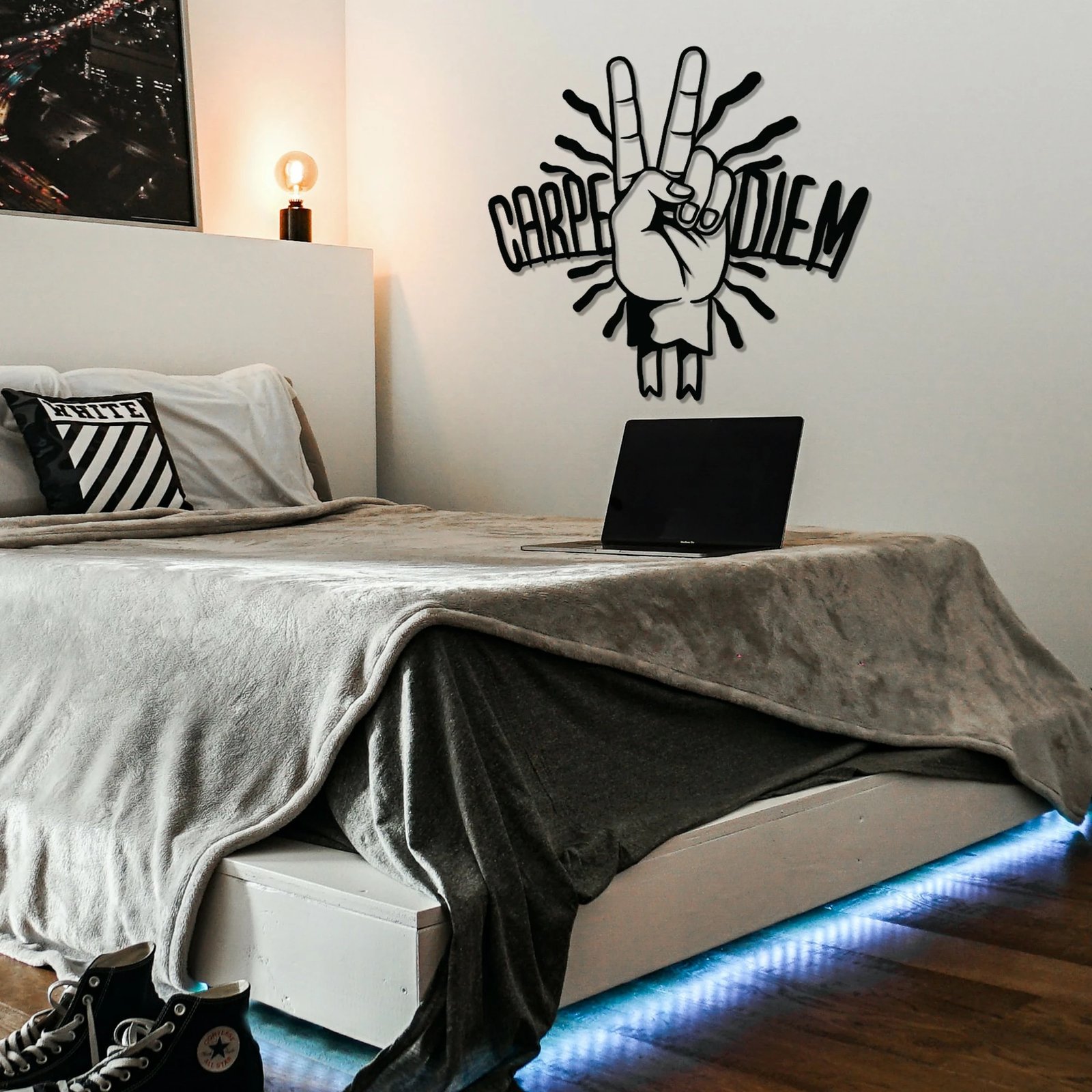 Aksesor muri dekorativ metalik Carpe Diem, Wallity, ngjyrë e zezë, 56x54cm