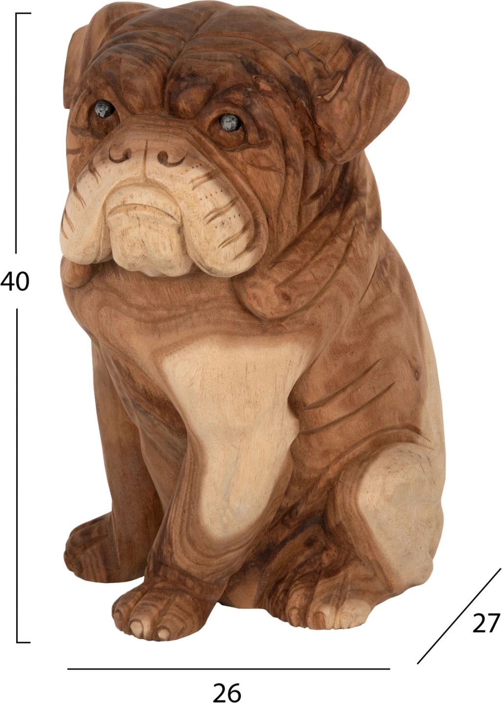 Dekor për dysheme, bulldog, dru suar, ngjyrë natyrale, 26x27x40H cm