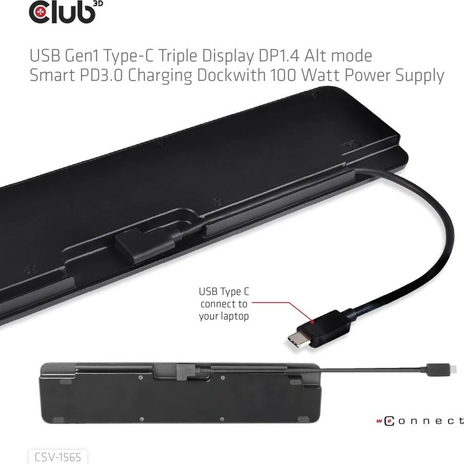 Docking station Club3D 4K ChargingDock USB-C, 5xUSB3, DP1.4, HDMI, VGA, LAN, 100W, e zezë