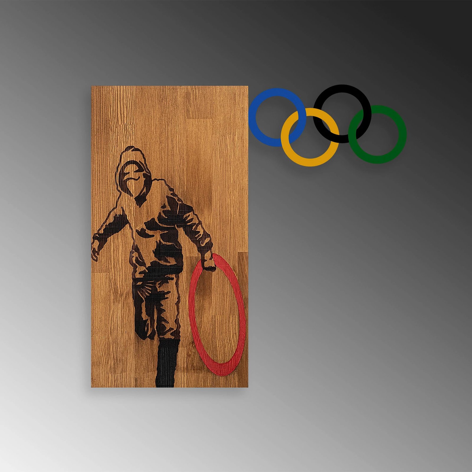 Aksesor dekorativ prej druri për mur, Wallity Banksy - 14, ngjyrë arre, e zezë