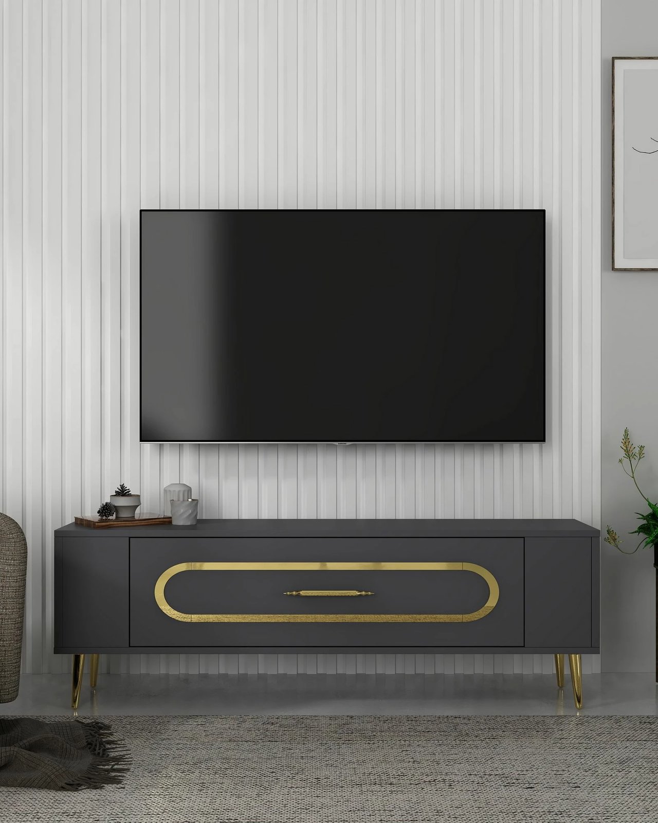 Komodë TV Skye Decor, Retrop3, anthracite, gold