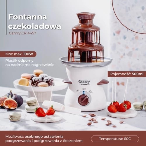 Shatërvan çokollate, Adler, CR 4457, 3 nivele, 500 ml, 80W (190W max), 60°C, bardhë-kafe