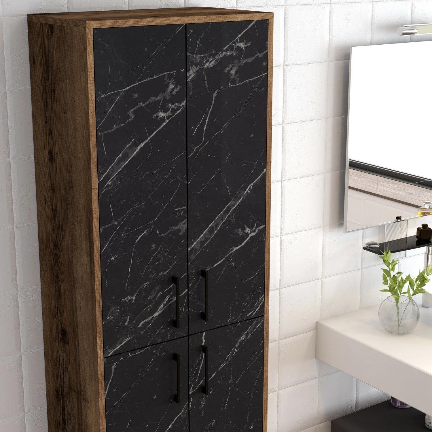 Dollap multifunksional Hanah Home, Berlin A, ngjyrë arre, mermer i zi