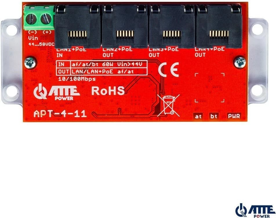 Switch Atte APT-4-11, 4 porte PoE, 10/100Mbps, extender